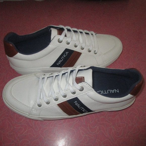 Nautica Men's Sneaker White Brown Blue - Picture 1 of 3